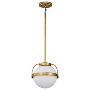 Lakeshore 60-Watt 1-Light Natural Brass Shaded Pendant Light with White Opal Glass Shade and No Bulbs Included