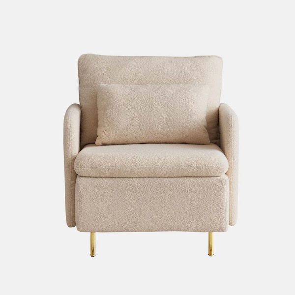 wetiny Beige Sherpa Upholstered Cozy Comfy Armchair