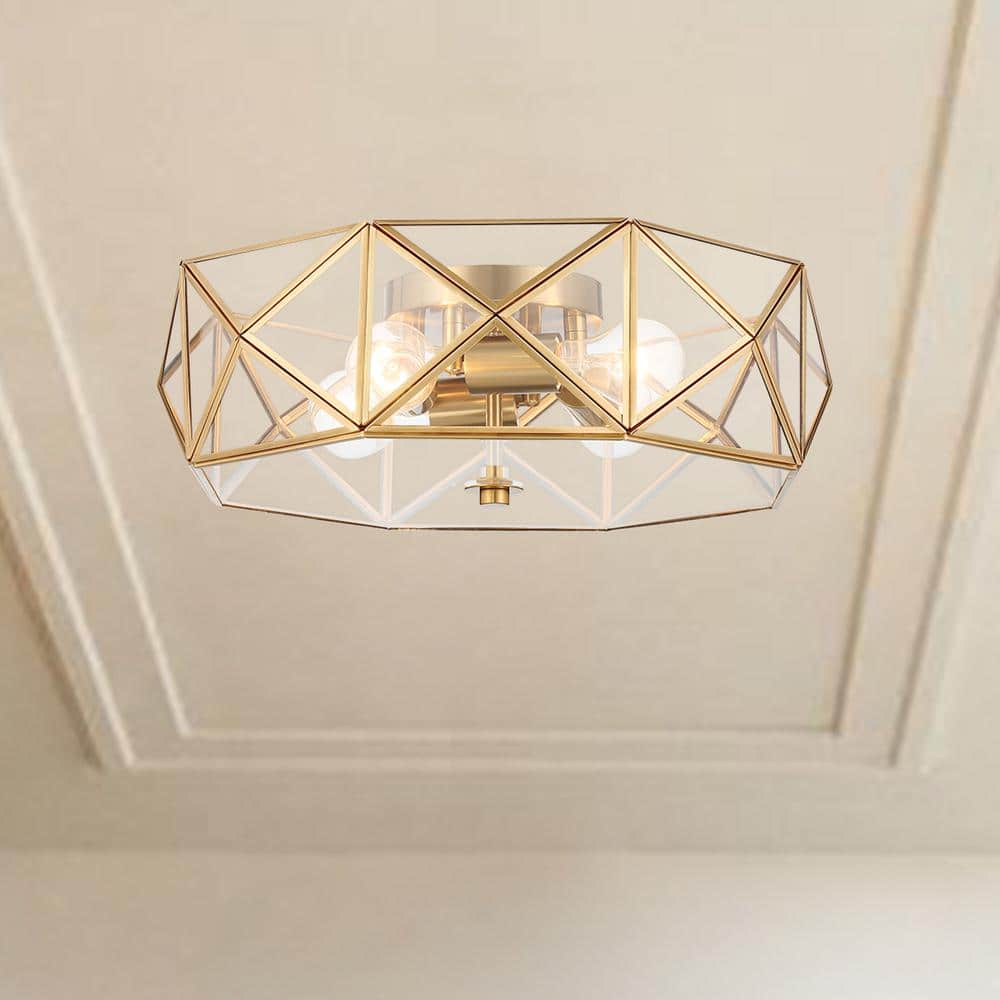 Brass Dust Geometric LED Vanity Flush Mount Light 16.93"