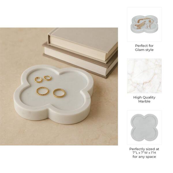 Liv & Skye White 7 in. Marble Decorative Flower Inspired Ottoman