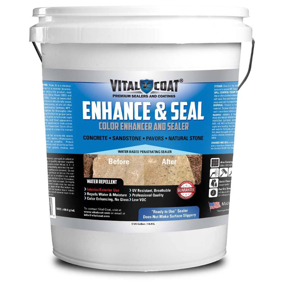 VITAL COAT Enhance and Seal 5 Gal. Pail Clear Penetrating Water Based Natural Stone and Concrete Sealer with Enhancer, Clear Vibrant -  ES5G