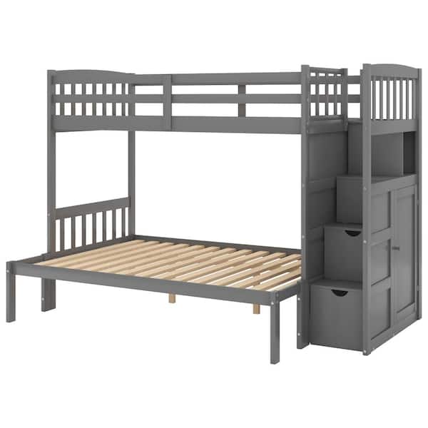 Nestfair Gray Wood Twin over Full with Bunk Bed with Convertible Bottom ...