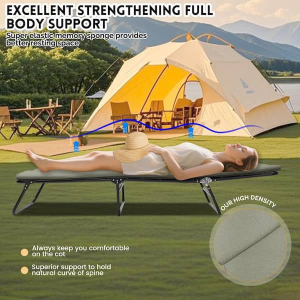 Folding Camping Cot for Adults, 5-Angle Adjustable Camping Cot Heavy Duty Outdoor Bed with Carry Bag