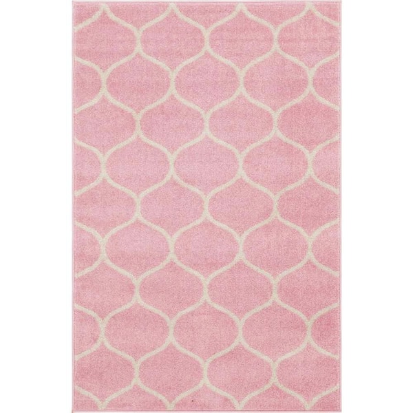 Unique Loom Trellis Frieze Rounded Light Pink 6 ft. x 9 ft. Area Rug ...