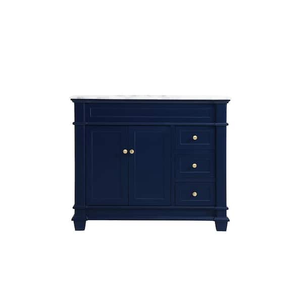 Unbranded Timeless Home 42 in. W x 21.5 in.D x 35 in.H Single Bath Vanity in Blue with Marble Vanity Top in White with White Basin