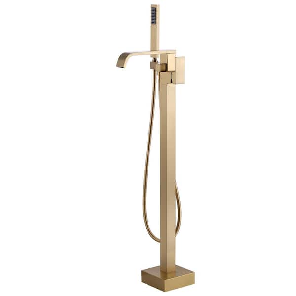 ARCORA 1-Handle Free Standing Tub Faucet with Hand Shower in Brushed Gold