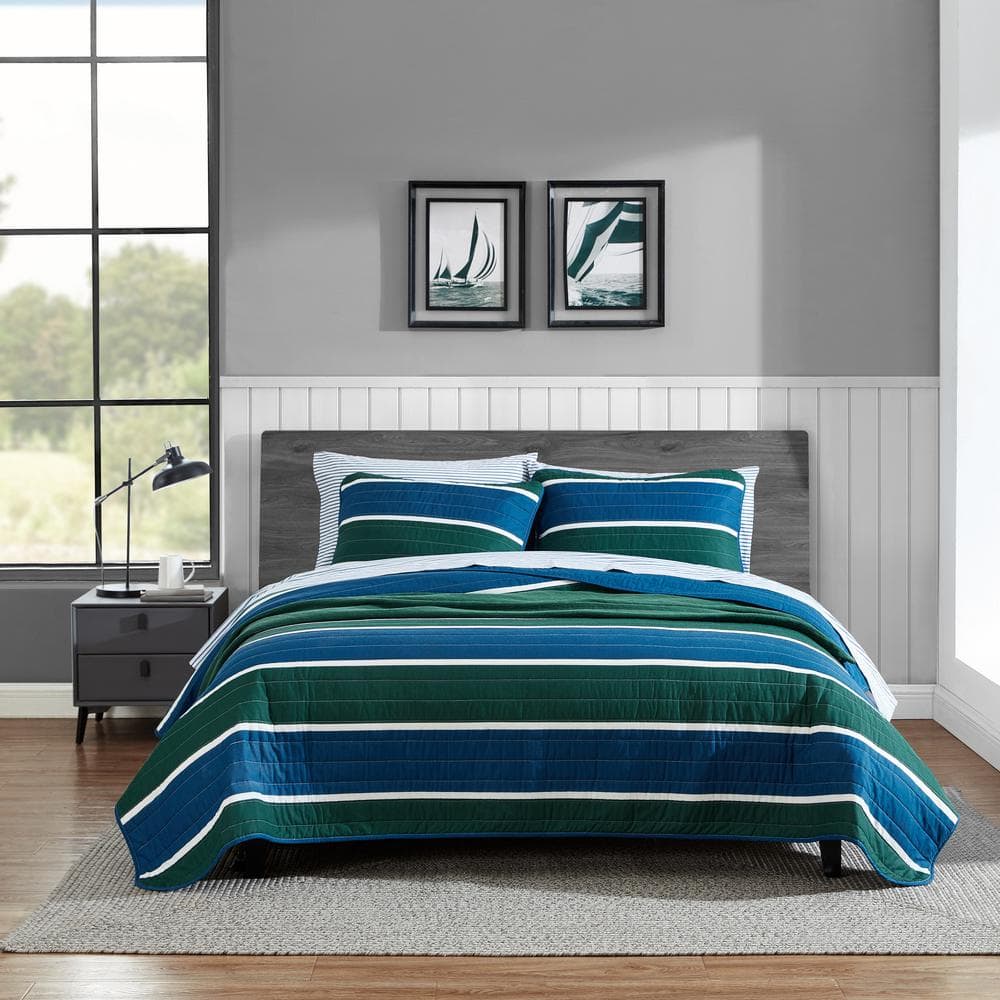 Nautica - Ridgeport Collection - Quilt Set - 100% Cotton, Reversible, All  Season Bedding, Includes Matching Shams, King, Blue
