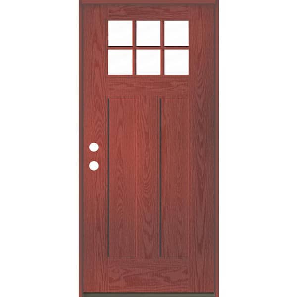 Krosswood Doors PINNACLE Craftsman 36 in. x 80 in. 6-Lite Right-Hand/Inswing Clear Glass Redwood Stain Fiberglass Prehung Front Door
