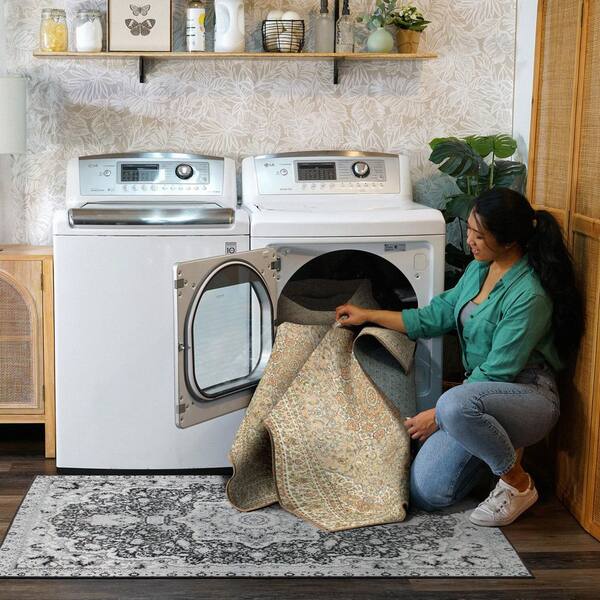 My Magic Carpet - Kenya Beige Medallion Washable 5 ft. x 7 ft. Area Rug