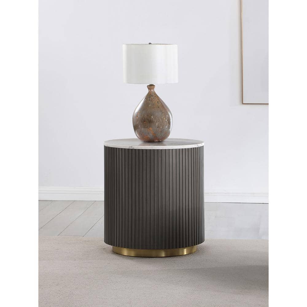 Jason 22 in. White and Charcoal Round Marble Top End Table - thumbnail 7