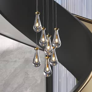 7-Lights Gold Raindrop Chandelier, Modern Glass Pendant Light for Living Room, Kitchen Island, Bulb Included