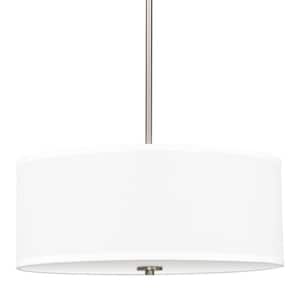 Nolan 60-Watt 3-Light Brushed Nickel Modern Chandelier with White Shade, No Bulb Included