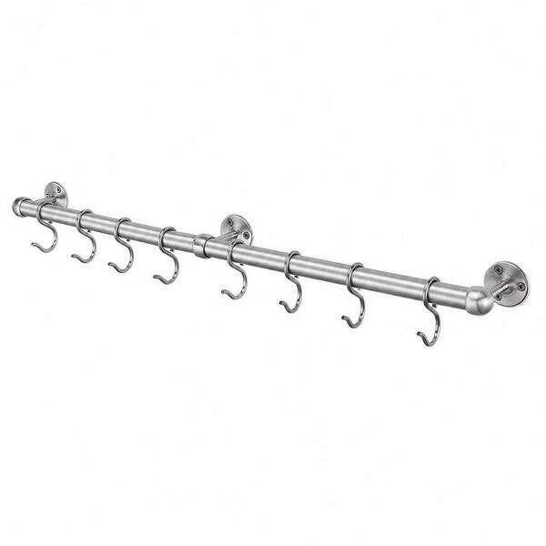 23.7 in. Silver Stainless Steel Wall Mounted Pot Rack, Hanging Pot and Pan Rack with S Hooks for Kitchen