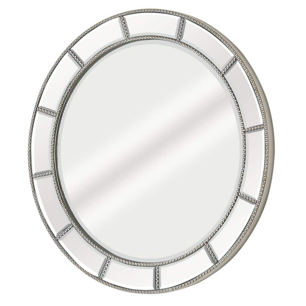 Head West 30  x 30  Round Beaded Framed Wall Mirror  Champagne Silver