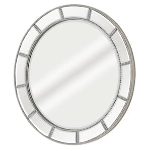 30 in. W x 30 in. H Round Beaded Framed Champagne Silver Vanity Mirror
