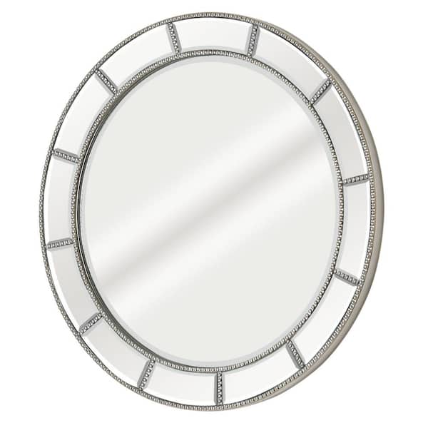 Deco Mirror 30 in. W x 30 in. H Round Beaded Framed Champagne Silver Vanity Mirror
