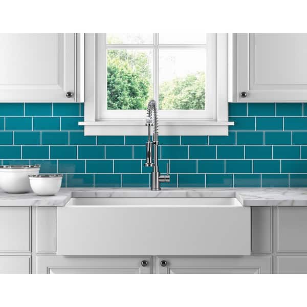 Restore 3 in. x 6 in. Glazed Ceramic Teal Subway Tile (12.5 sq. ft / Case)