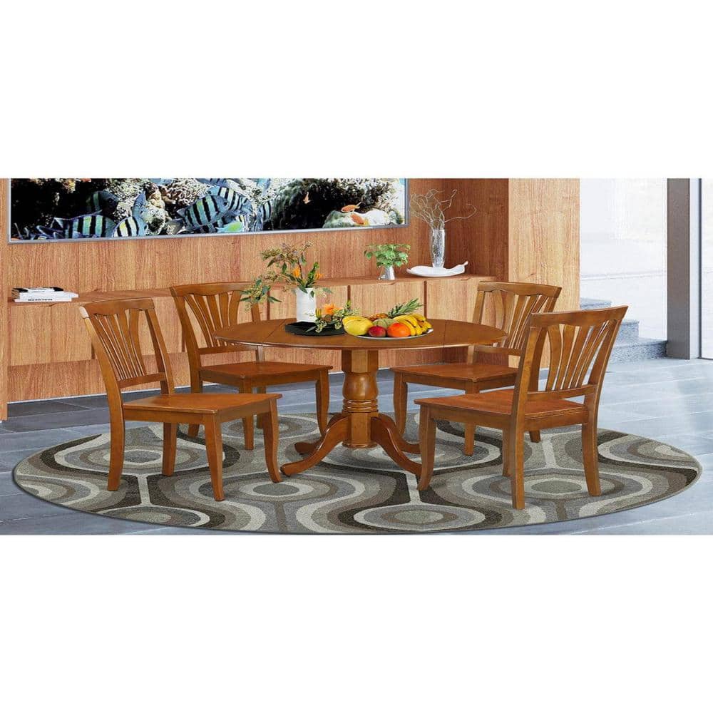 East West Furniture Set Sala Da Pranzo 5 Pezzi: Tavolo Rotondo 36" E 4 Sedie Parson In Tessuto Lino Caffè E Legno Mogano