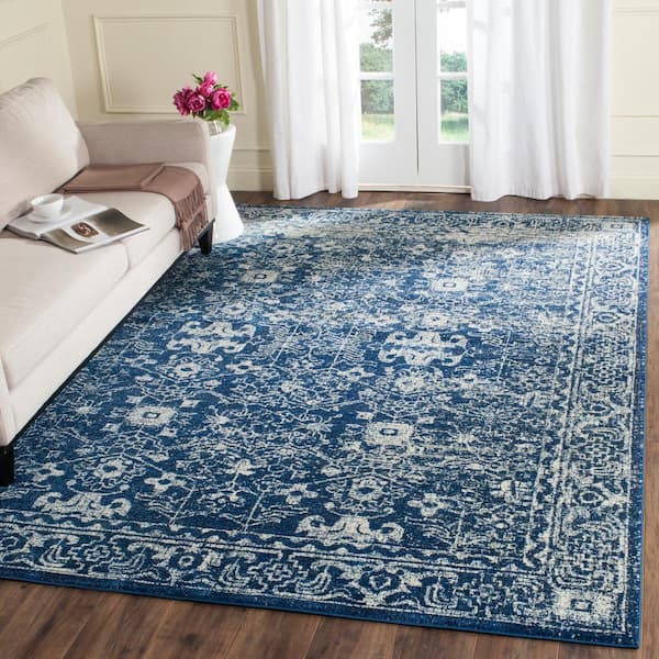 Evoke Navy/Ivory 12 ft. x 18 ft. Distressed Floral Speckles Area Rug