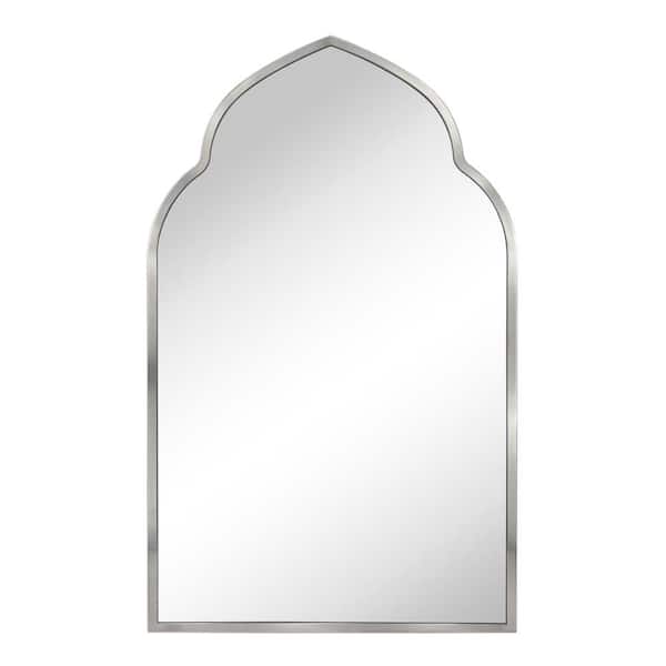 TEHOME Ateeqa 22 in. W x 36 in. H Arched Stainless Steel Metal Framed Wall Mounted Bathroom Vanity Mirror in Brushed Nickel