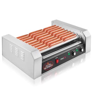 24 Hot Dog Silver Stainless Steel Electric Hot Dog 5 Roller Indoor Grill Cooker Machine 1200-Watt