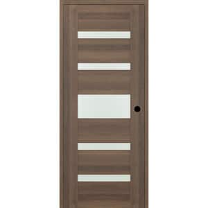 Vona 07-05 DIY-Friendly 28 in. x 84 in. Left-Hand Frosted Glass Pecan Nutwood Wood Composite Single Swing Interior Door