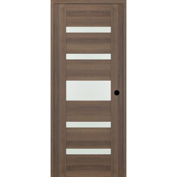 Belldinni Vona 07-05 DIY-Friendly 30in.x84in. Left-Hand Frosted Glass Pecan Nutwood Wood Composite Single Prehung Interior Door