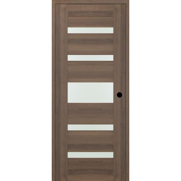Vona 07-05 DIY-Friendly 36 in. x 96 in. Left-Hand Frosted Glass Pecan Nutwood Wood Composite Single Swing Interior Door
