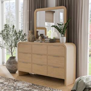 Falkner Modern Natural Wood 9 Drawer 63 in. Wide Dresser With Mirror