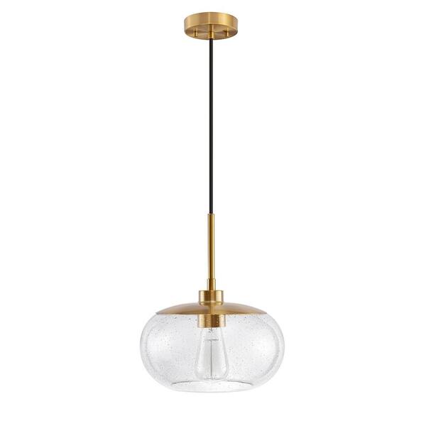 Photo 1 of 1-Light Modern Antique Brass Pendant Light with Seeded Glass Shade