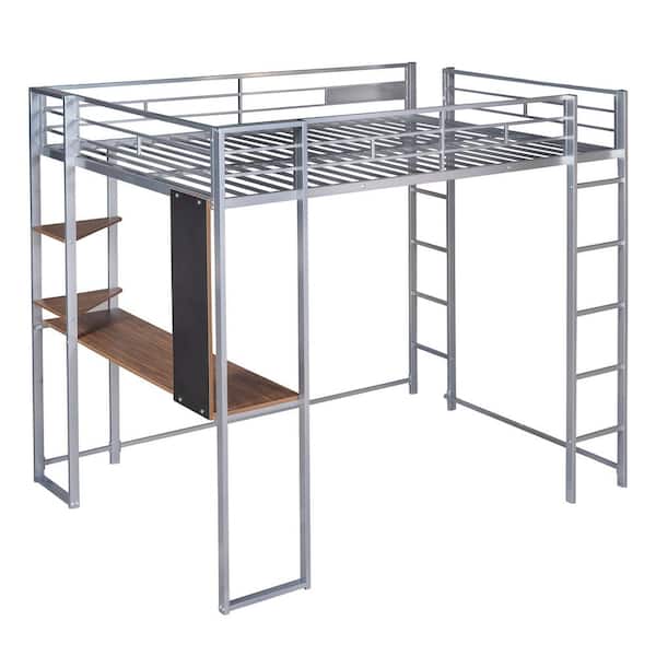 Unbranded Silver Full Size Metal Loft Bed with 2-Shelves and 1-Desk
