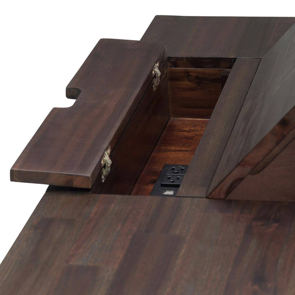 Monroe Distressed Charcoal Brown Solid Acacia Desk with USB & Power Outlet