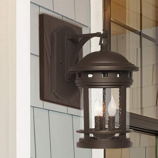 Sedona 16.25 in. Oil Rubbed Bronze 3-Light Outdoor Line Voltage Wall Sconce with No Bulbs Included