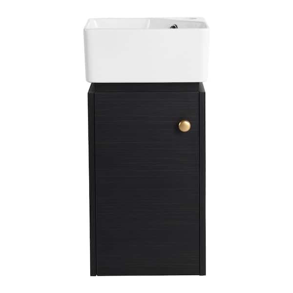 12 in. W x 12 in. D x 24.1 in. H Black Chestnut Wall Mounted Corner Single Bath Vanity with White Ceramic Vanity Top