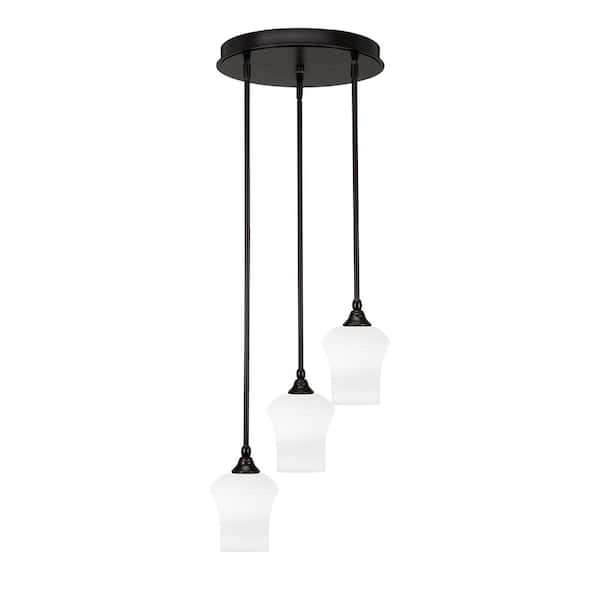 Unbranded Villa 60-Watt in. 3 Light Espresso Stem Pendant Light with 5.5 in. White Linen Glass Shade, No bulbs included