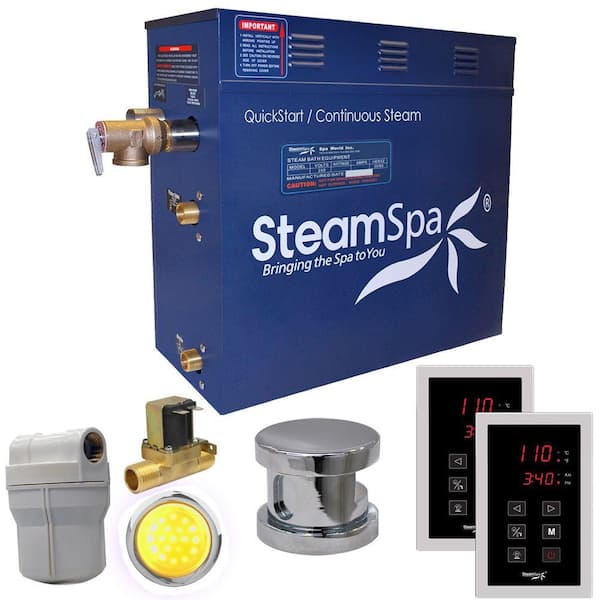 SteamSpa Royal Series 9kW Steam Bath Generator with Continuous Steam Plus Quick Start Tech and Auto Drain in Polished Chrome