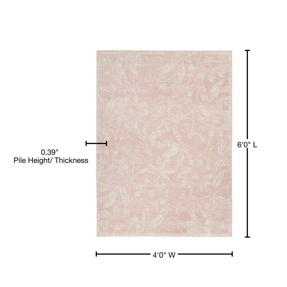 Pink Floral Synthetic 4' x 6' Reversible Rug