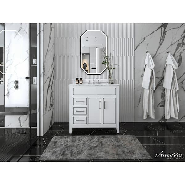 Ancerre Designs Aspen 36 in. W x 22 in. D White Vanity with Top in Carrara White Marble with White Basin