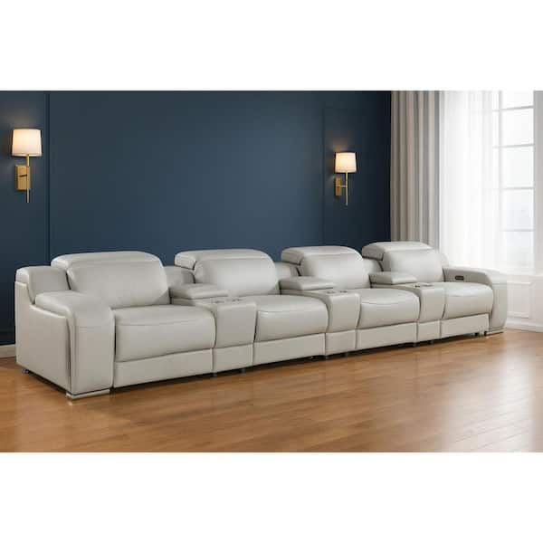 169.00 in. Straight Arm Leather Curved Sofa Gray