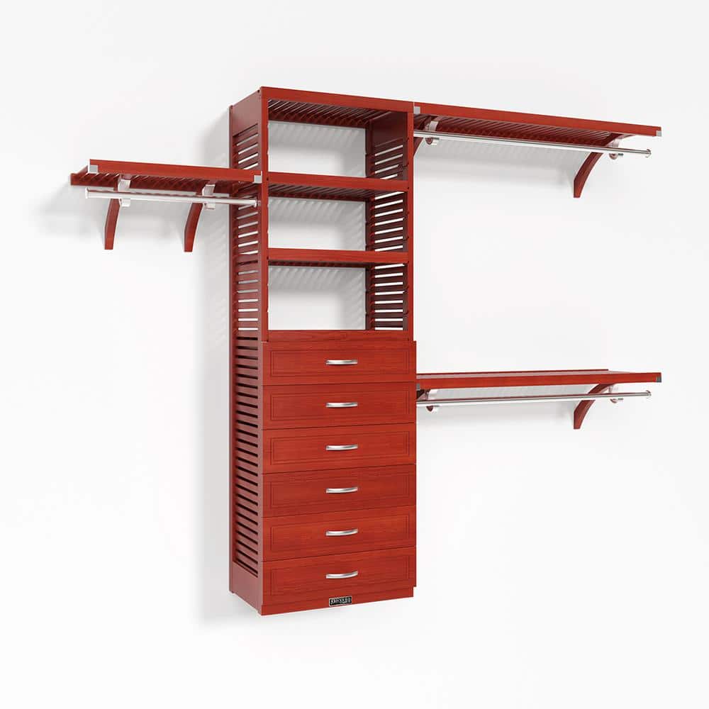 72 in. W-120 in. W Red Mahogany Walk in Closet System with 6 Drawers 16 in.-Shelf Wood Closet System price history on PriceWatchPro