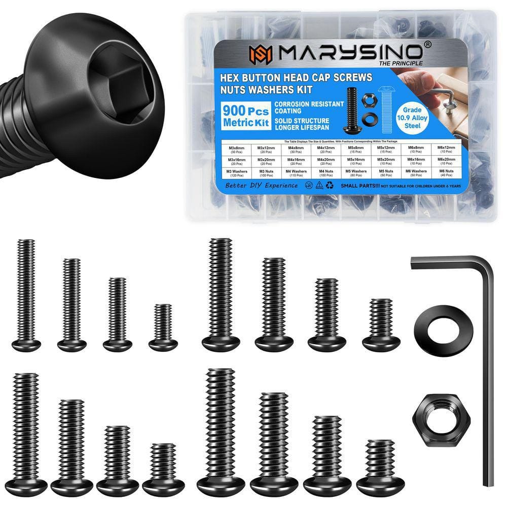 900-Piece Metric Bolt and Nut Assortment Kit, Grade 10.9 Hex Socket Screws (M3-M6) with Washers, Wrenches Black Finish price history on PriceWatchPro
