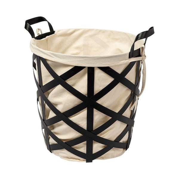 Liya Black 15.7 in. x 17.3 in. Metal Basket with Cream Fabric Liner (Set of 1)