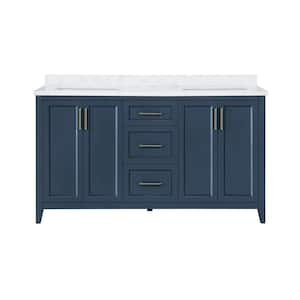 Madsen 60 in. W Bath Vanity in Grayish Blue with Engineered Stone Vanity Top in White with White Basins