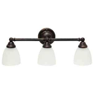 25 in. Oil Rubbed Bronze Classic 3-Light Metal Bar and Frosted Cone Shape Glass Shades Wall Mounted Vanity Light