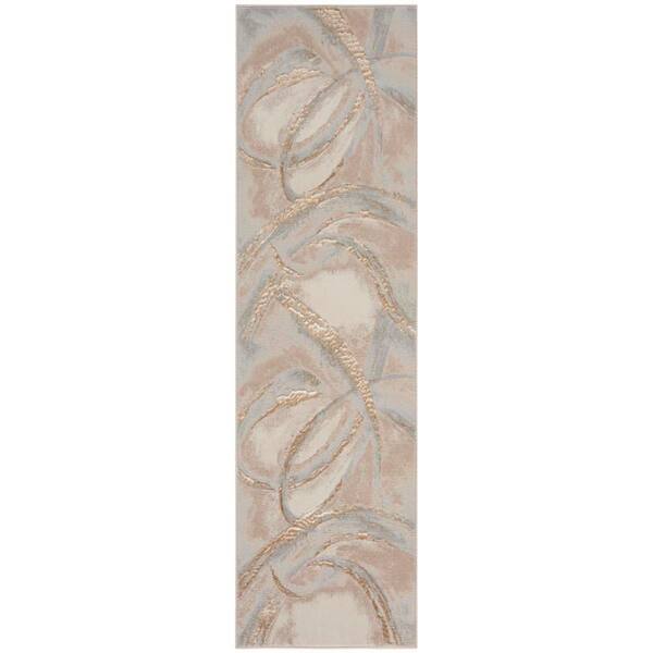 Splash Beige Grey 2 ft. x 10 ft. Brushstroke Contemporary Area Rug