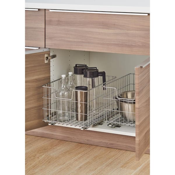 TRINITY 13 in. W x 17.75 in. D x 11 in. H Chrome Wire in Cabinet Pull-Out  Bottom Mount Wire Basket TBFC-22072 - The Home Depot