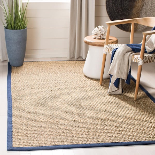 Natural Fiber Beige/Blue 8 ft. x 10 ft. Border Area Rug