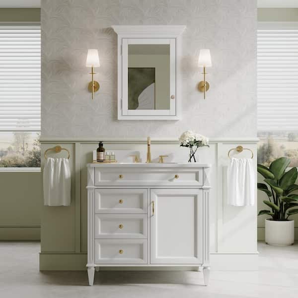 24 in. W x 30 in. H Rectangular Recessed Solid Wood Bathroom Medicine Cabinet with Mirror, Bi-View Glass Magnetic Door