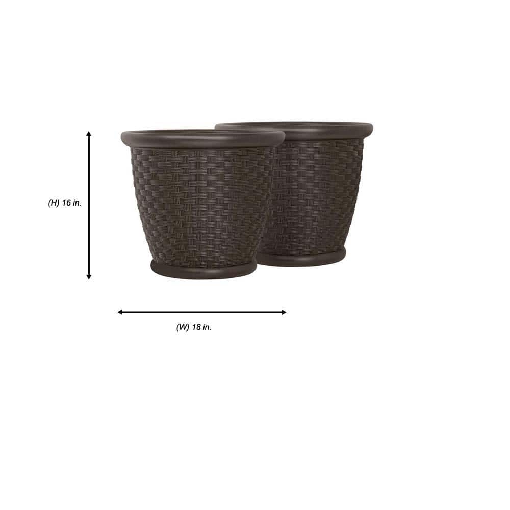 Sonora 18" Brown Resin Wicker Indoor/Outdoor Planter