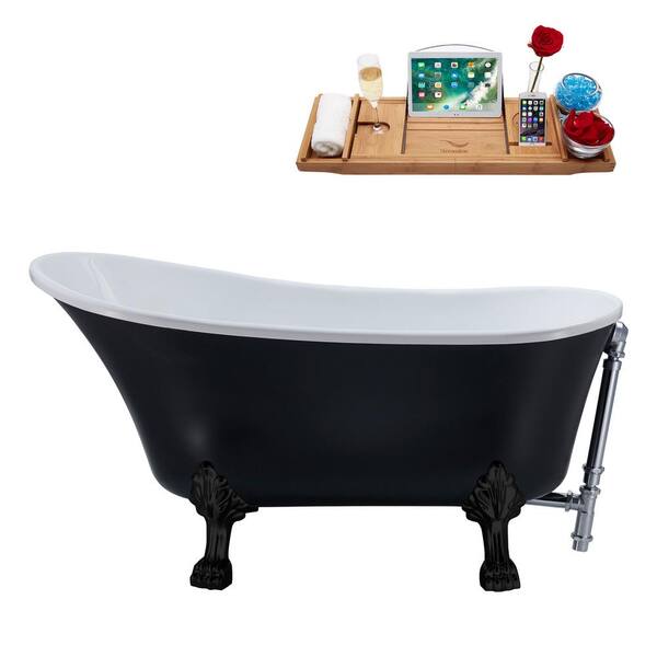 Streamline 55 in. Acrylic Clawfoot Non-Whirlpool Bathtub in Matte Black With Matte Black Clawfeet And Polished Chrome Drain